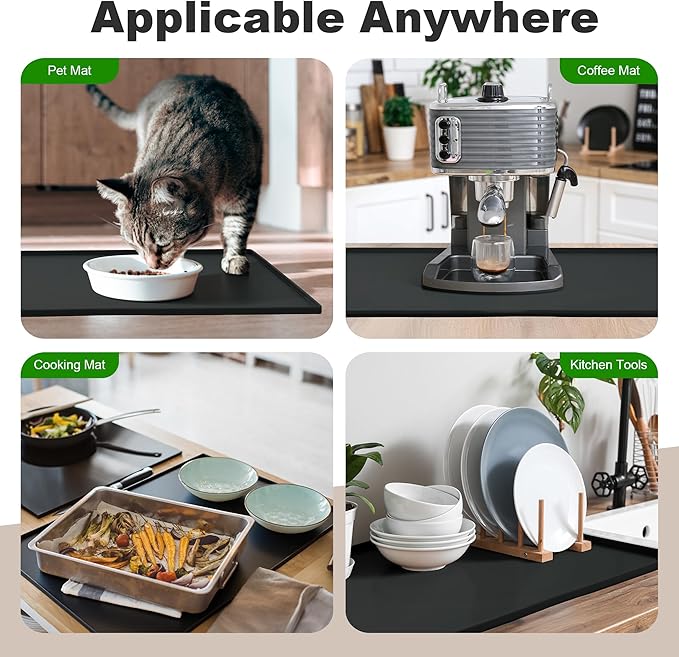 24x16 Inch Silicone Mat for Kitchen Counter, Kitchen Essentials and Gadgets - Silicone Air Fryer and Coffee Mat Set - Heat Resistant Mat for AirFryer, Microwave, Oven, Coffee Machine (Black)