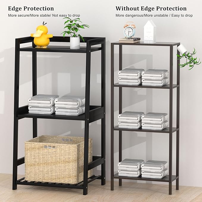 3 Tier Bamboo Bathroom Shelves, Ladder Shelf for Storage, Rustic Home Organizer, Space-Saving Design, Stylish Display Nightstand, Stylish Storage Solution for Home, Living Room, Kitchen