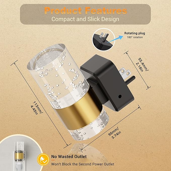 JandCase Night Lights Plug into Wall, Color Changing Night Light,10/50/100LM Adjustable Brightness Nightlight,Amber/3000K/5000K LED Nightlight with Dusk to Dawn Sensor for Home Decor