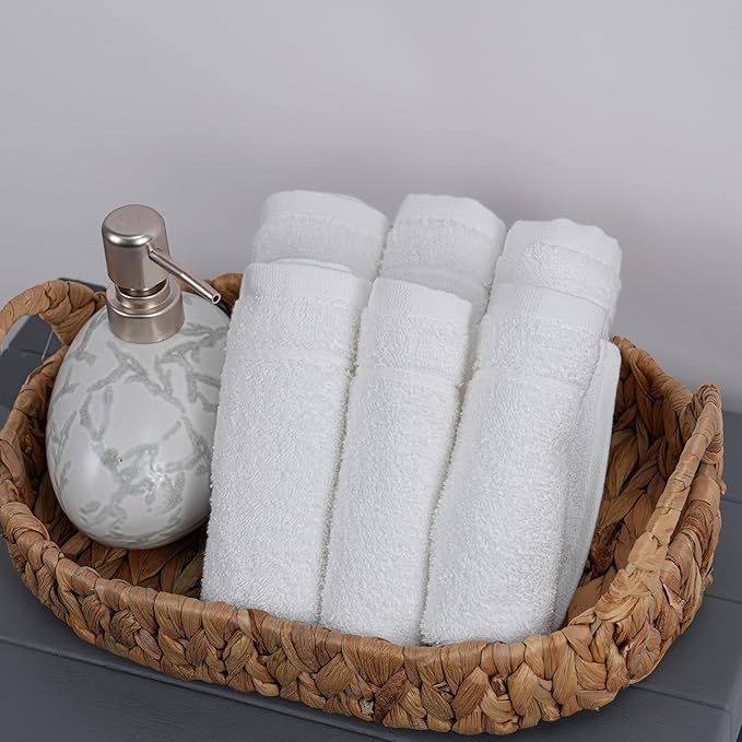 Tens Towels Pack of 24 Washcloths, 12 x 12 Inches, Lighter Weight, Quick to Dry, Super Soft & Absorbent, Gentle Face Towels, Hotel Quality, Perfect for Bathroom, Gym, Spa (White, 24 Pack)