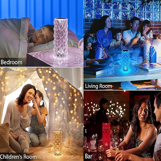 2Pack Crystal Table Lamp (Touch & Remote), 4 Modes 16 Color Changing Night Light, Rechargeable, Dimmable, RGB Rose Diamond Mood Lighting, Protable Cordless Desk Lamp for Bedroom Living Room Party