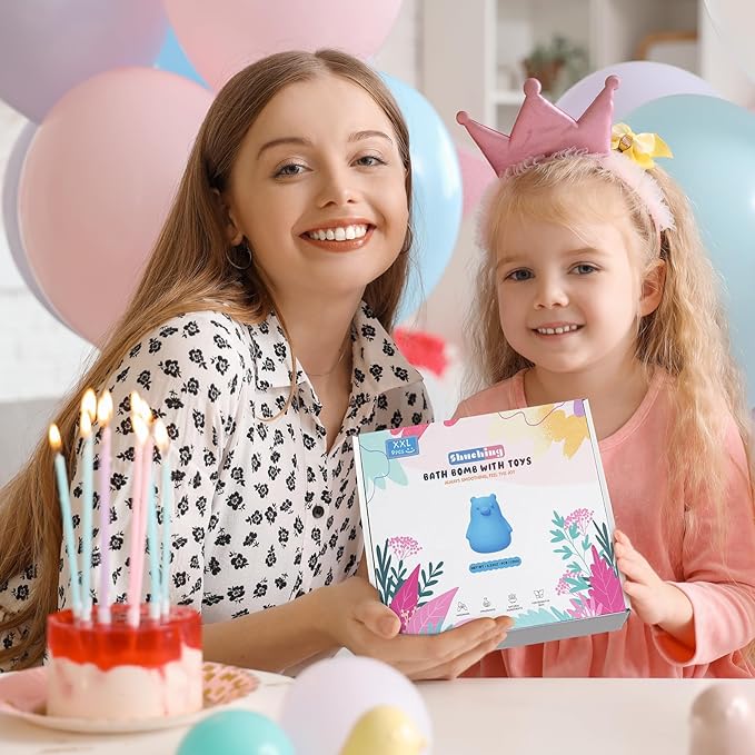 SHUCHING 9 PCS XXL Bear Bath Bombs with Surprise Inside, Organic Bubble Bath Fizzy Balls for Kids Boys Girls Birthday Christmas