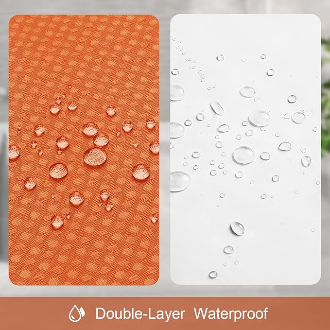 3 in 1 Shower Curtain Set, Burnt Orange Waffle Shower Curtain and PEVA Liner Set with 12 Stainless Steel Shower Curtain Hooks, Waterproof Shower Curtains for Bathroom, 72 W x 72 H