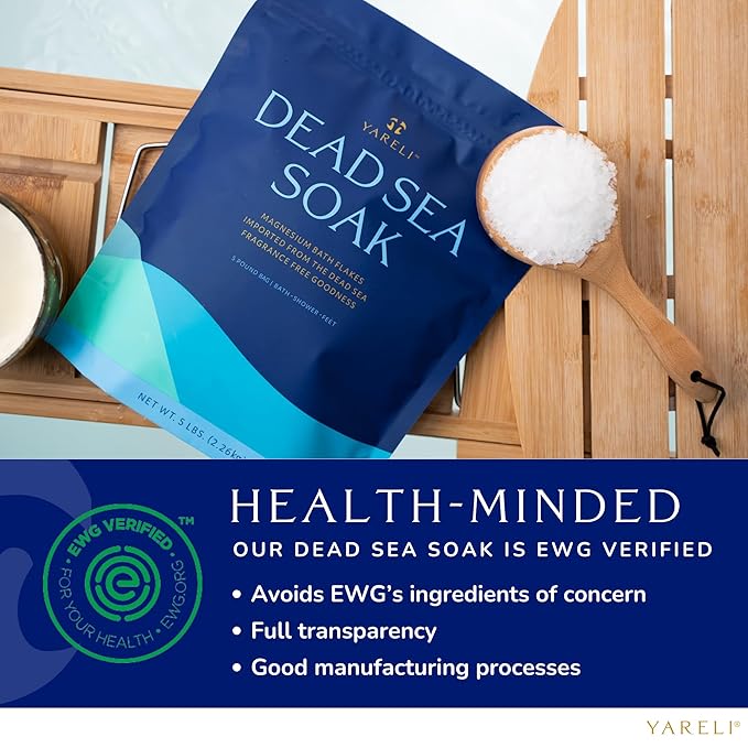 Yareli Magnesium Flakes, 5lb, Dead Sea Bath and Foot Soak, Alternative to Epsom Salt with Over 250,000mg of Magnesium Chloride Per Bag