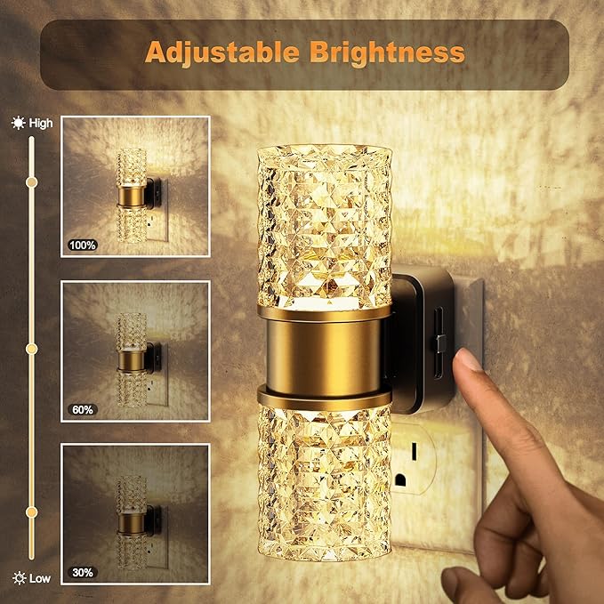 JandCase Night Light, Night Lights Plug into Wall,Automatic LED Night Light with Adjustable Brightness, 3000K Plug in Night Lights with Auto Light Sensor, for Bathroom Hallway Decor