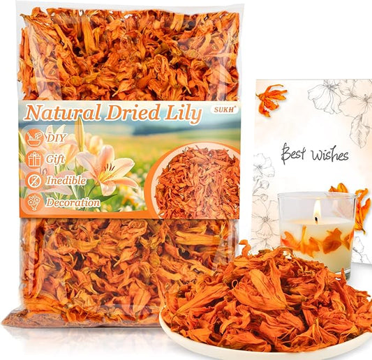 Sukh Dried Lily - Natural Flowers and Herbs 3oz Bulk Premium Lilies Lilium Flower Bud for Soap Making,Candle,Bath Bombs and Wedding Home Party Decoration