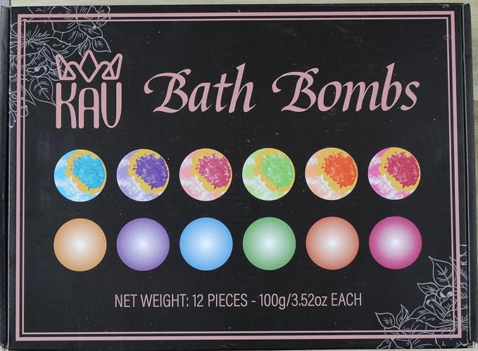 KAV Bath Bombs for Women — Natural Geode Bathbombs for Girls, Tweens | Set of 12 Organic Bath Bomb Giftset with Various Scents and Colors, Moisturizing Spa Fizzies — Essential Oil Infused Gift-Ready