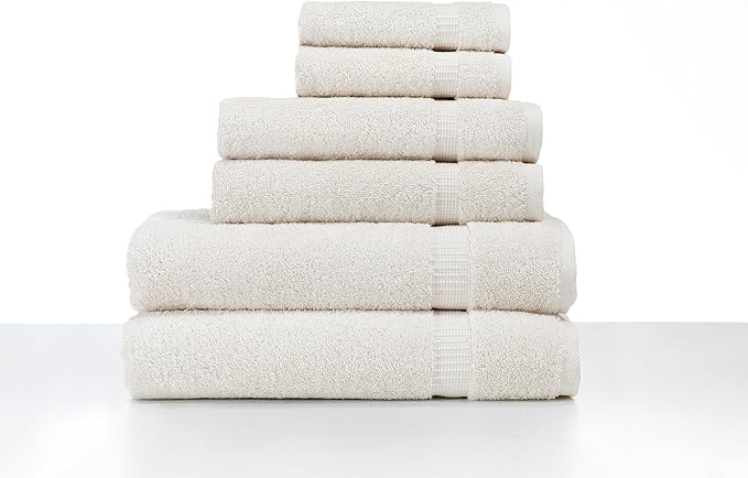 SALBAKOS 100% Turkish Cotton 6-Piece Towel Set | Heirloom Quality Hotel & Spa Collection | Soft, Super Absorbent 2 Washcloth, 2 Hand, 2 Bath Towel Sets | Made in Turkey (Ivory, 6 Piece Towel Set)