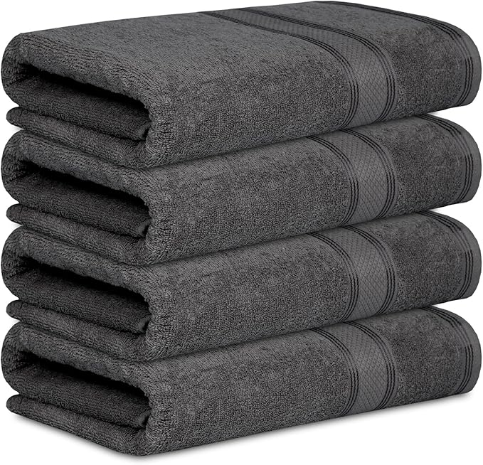 Casa Lino Charcoal Black Bath Towels Set of 4 (54" x 27") - Large Bathroom Towel Set - 100% Cotton Towels for Bathroom - Highly Absorbent & Quick Dry Bath Towel Multipack - New Apartment Essentials
