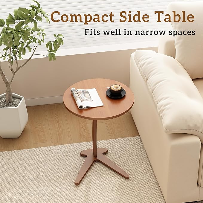 Wood Round Side Table: 15 '' Modern C Shaped End Table Nightstand with Natural Solid Wood, Small Bedside Table for Living Room, Bedroom, Farmhouse, Small Spaces (Medium)