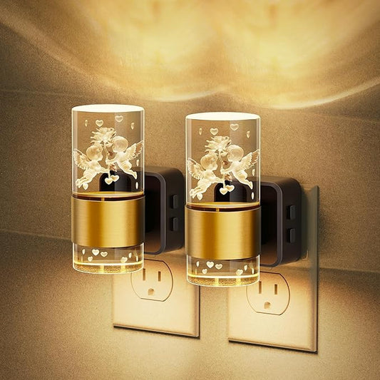 JandCase Night Lights Plug into Wall,Angel Night Light, 2 Pack 3000K+RGB 10-Color LED Nightlight with Dusk to Dawn Sensor, 10/50/100LM Adjustable Brightness for Birthday Home Decor