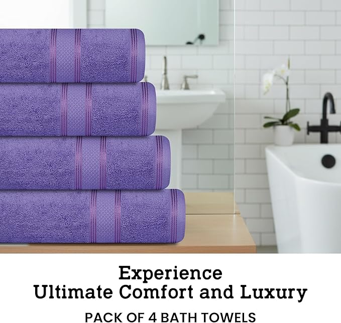 Casa Lino Lavender Bath Towels Set of 4 (54" x 27") - Large Bathroom Towel Set - 100% Cotton Towels for Bathroom - Highly Absorbent & Quick Dry Bath Towel Multipack - New Apartment Essentials