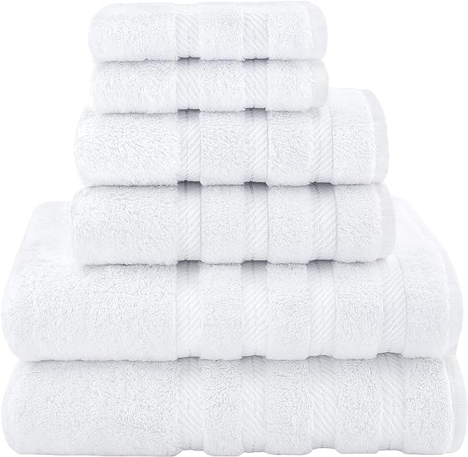 American Soft Linen Luxury 6 Piece Towel Set, 2 Bath Towels 2 Hand Towel 2 Washcloths, 600 GSM 100% Cotton Turkish Towels for Bathroom, White Towel Sets