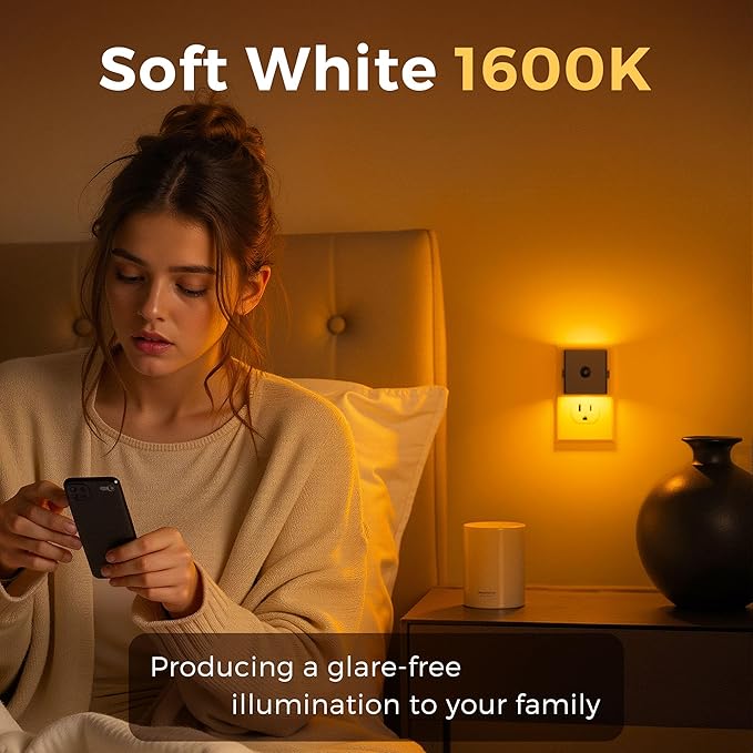 L LOHAS LED Motion Sensor Night Light, [2-Pack] Motion Activated Night Light, Motion Sensor and Dusk to Dawn Sensor, Brightness Adjustable,Amber Nightlight for Bathroom Hallway Kitchen