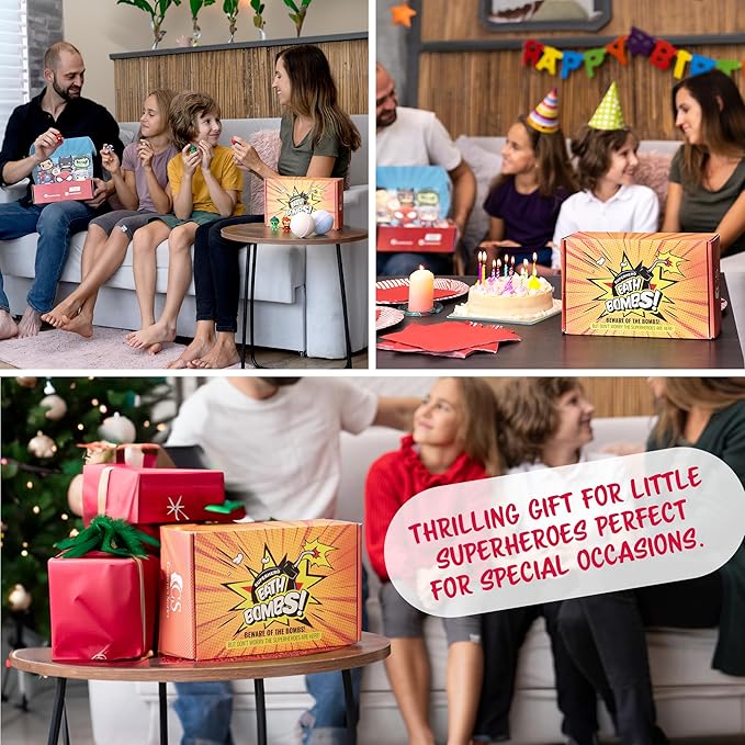 Superhero Bath Bombs - Organic, Kid-Safe Fun with Surprise Inside | Vibrant Colors, Amazing Scents | Mess-Free Bath Time Joy | Great Gift for Young Heroes