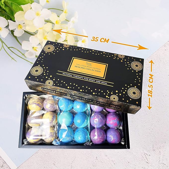 Aromatherapy Bath Bombs Set for Women & Men! Healing Essential Oil Bath Bombs Gift Box with 18 Large Natural Moisturizing Bath Bombs. Bulk Wrapped Bath Bombs Gift Set for Dry Skin