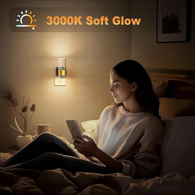 JandCase Night Light, Night Lights Plug into Wall,3000K Dimmable LED Night Light with Adjustable Brightness, Automatic Night Lights Plug in with Auto Light Sensor, for Bathroom Hallway Decor-1 Pack