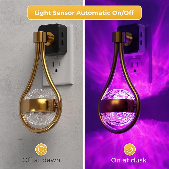 L LOHAS LED Night Lights Plug Into Wall: Star Projector RGB Night Light with 10 Color Change, Dusk to Dawn Sensor, 330°Rotating Globe Night Light for Bedroom, Hallway, Home Decor, Gaming Room