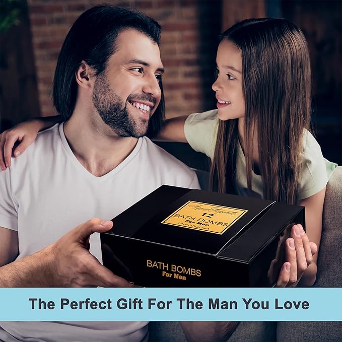 Luxury Bath Bombs for Men - Gift Set of 12 Large Bathbombs with Organic Essential Oils - Natural Vegan Soap for Moisturizing Fizzy Bubbles, Sandalwood