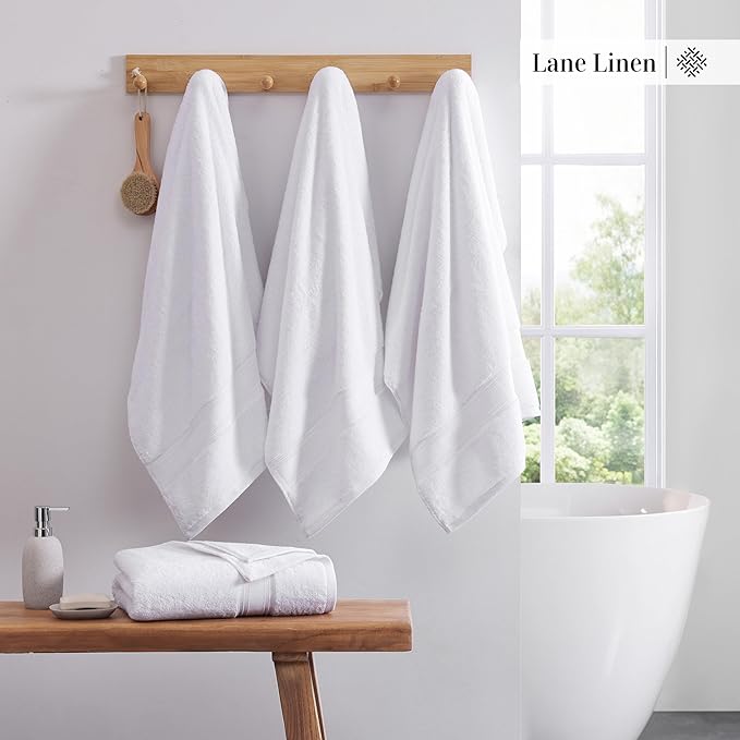 LANE LINEN 100% Cotton 4 Pack Bath Sheets (35"x66") - Zero Twist Cotton - Extra Large Bath Towels Set - Quick Drying, Soft & Absorbent Oversized Bathroom Towel Sets - Hotel Quality - White Towels