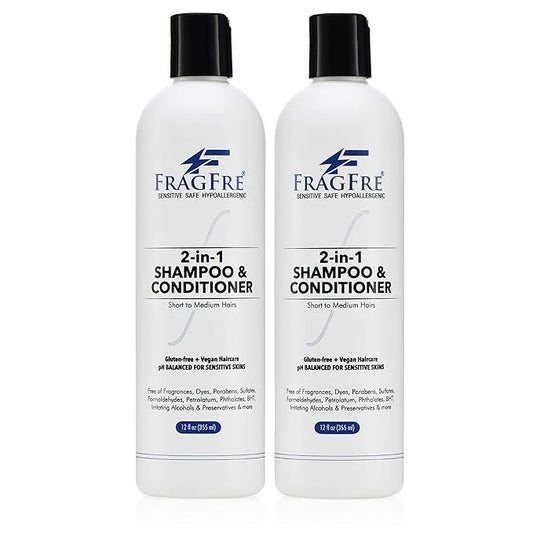 2 in 1 Shampoo and Conditioner 12 oz (2-Pack Gift Set) - Fragrance Free Conditioning Shampoo for Short to Medium Hairs - Color Safe - Sulfate Free Cleansing Conditioner for Sensitive Skin