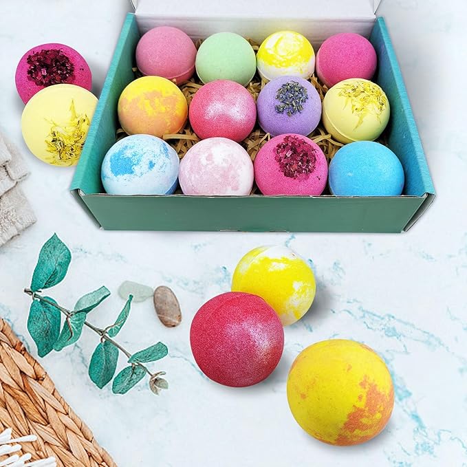 Dry Skin Moisturizer Bath Bombs Gift Set 12, with Relaxing Scents Made from Essential Oils for Bubble and Spa Bath, Handmade Christmas Gifts for Her/Him, Wife, Girlfriend