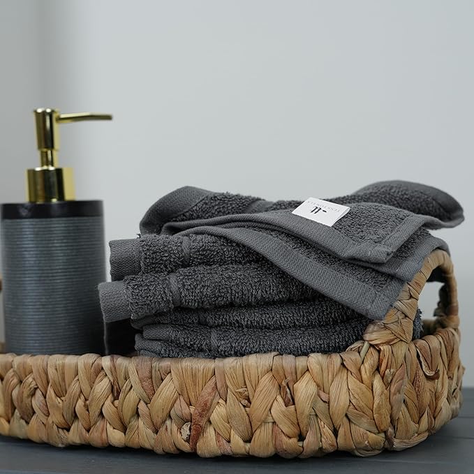 Tens Towels Pack of 60 Washcloths, 12 x 12 Inches, Lighter Weight, Quick to Dry, Super Soft & Absorbent, Gentle Face Towels, Hotel Quality, Perfect for Bathroom, Gym, Spa, Dark Grey