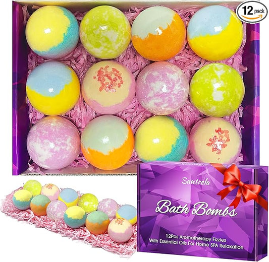 Bath Bombs for Women, 12pcs Relaxing Bath Bomb Gift Set, Rich Fizzies in Essential Oils Shea Butter Sea Salt for Bubble SPA, Perfect Self Care Gift for Girls Wife Mother Her