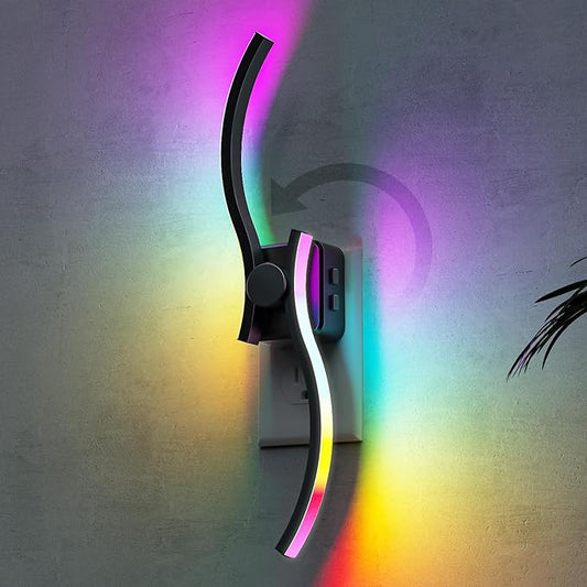 L LOHAS LED Night Light, Night Lights Plug into Wall, Modern Nightlight with Dusk to Dawn Sensor, 3000K & RBG Dimmable Wave Plug in Night Light, for Bedroom Bathroom Hallway