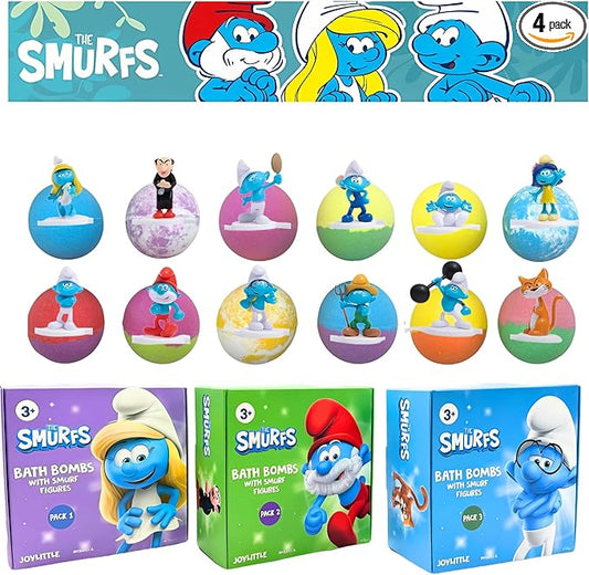 The Smurfs Bath Bombs with Action Figures-Smurfette, Baby Smurf, Hefty Smurf, and Vanity Smurf (Pack 1)