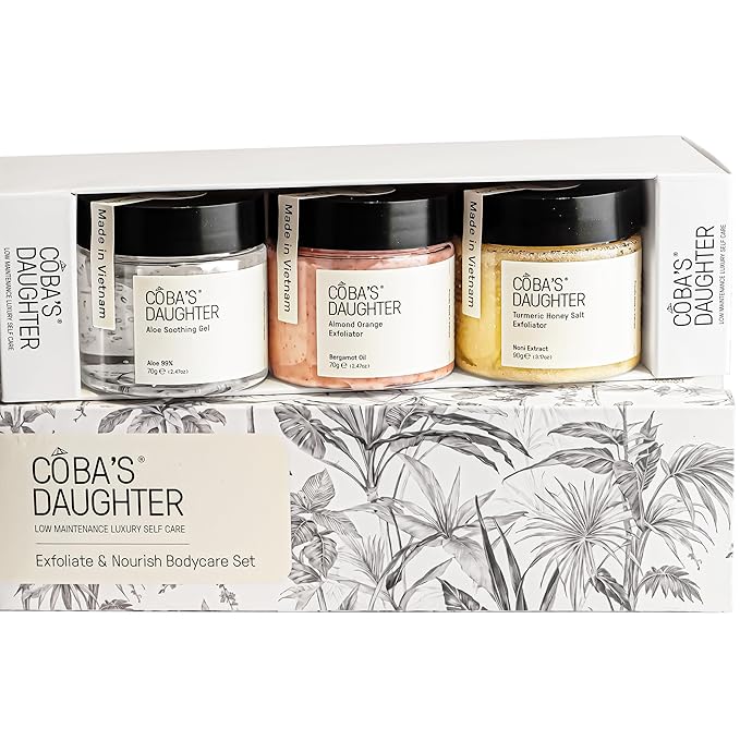 COBA'S DAUGHTER Luxury Spa Gift Set for Women – 3-Piece Mini Body Scrub Trio with Honey Turmeric, Almond Orange & Aloe Vera – Travel Size Self-Care Gift for Holiday, Christmas, Birthday, Wedding Favor