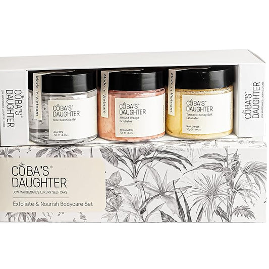 COBA'S DAUGHTER Luxury Spa Gift Set for Women – 3-Piece Mini Body Scrub Trio with Honey Turmeric, Almond Orange & Aloe Vera – Travel Size Self-Care Gift for Holiday, Christmas, Birthday, Wedding Favor