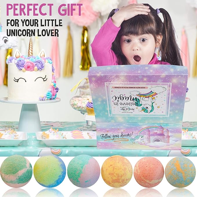 Bath Bombs for Kids with Surprise Inside, Unicorn Bath Bombs for Girls with Jewelry & Jewelry Box for Kids - Organic, Skin Moisturizing, Natural Bubble Bath, Birthday Gifts for Girls