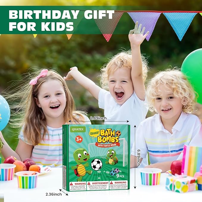 Bath Bombs with Surprise Toys Inside, Soccer Gifts for Kids Boys Girls, 9 Kids Bath Bombs Gift Set, Handmade Nature Bubble Bath Fizzes Bomb, Birthday Gifts for Kid