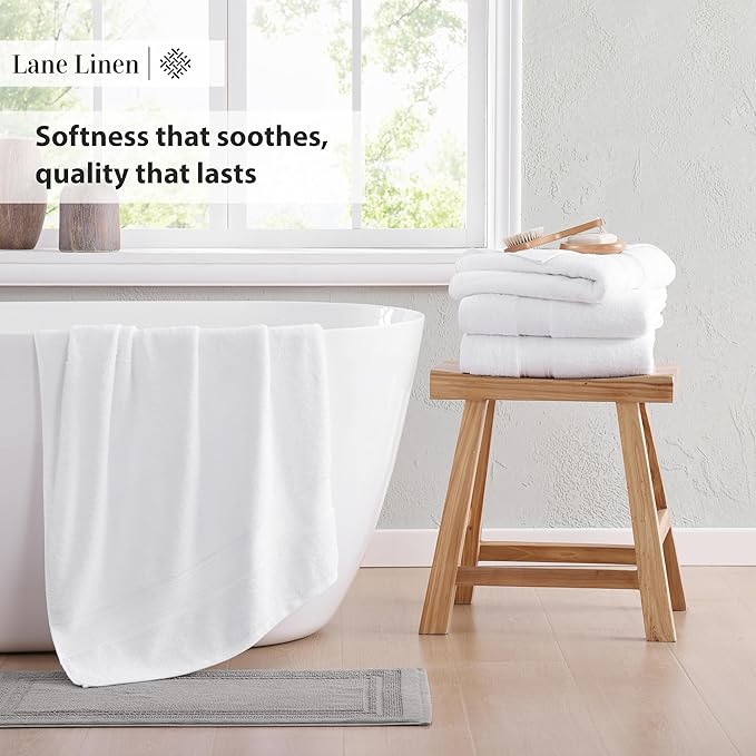 LANE LINEN 100% Cotton 4 Pack Bath Sheets (35"x66") - Zero Twist Cotton - Extra Large Bath Towels Set - Quick Drying, Soft & Absorbent Oversized Bathroom Towel Sets - Hotel Quality - White Towels