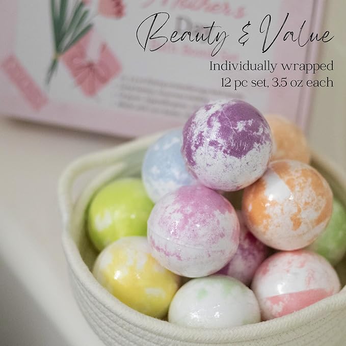 EvolutionUSA Mother's Day Bath Bombs for Women, 12 Beautiful Bath Bombs for Mom, Thoughtful Mother's Gift of Luxury & Relaxation, Gorgeous Bath Balls Set, Lush Aramotherpy Bathbombs, Gift Set Women
