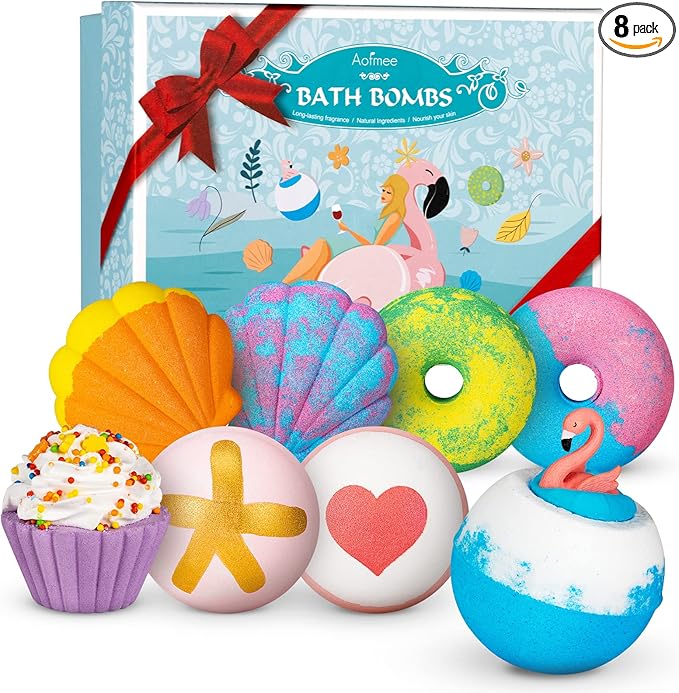 Aofmee Bath Bombs - 8 Bath Bombs for Women & Kids, Natural Spa Fizzy Bathbombs, Skin Moisturize Bubble Bath, Valentines Mothers Day Birthday Christmas Gifts for Women Her Girlfriend Mom Bridesmaid