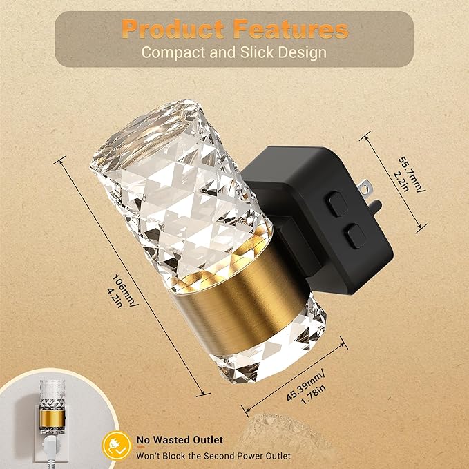 JandCase Night Lights Plug into Wall,2 Pack Color Changing Night Light for Kids, 3000K+RGB 10-Color LED Nightlight with Light Sensor, 10/50/100LM Adjustable Brightness for Rooms Home Decor