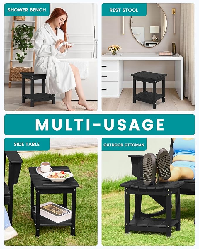 SERWALL Shower Bench, 18" Shower Stool for Inside Shower, HDPE Waterproof Shower Seats for Adults with Storage Shelf & Handles, 360 lbs Capacity- Black