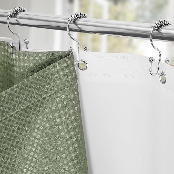 3 in 1 Long Shower Curtain Set-72 W x 78 H, Sage Green Waffle and PEVA Liner Set with 12 Stainless Steel Hooks, Waterproof Fabric for Bathroom