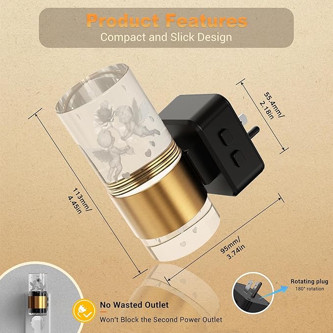 JandCase Night Lights Plug into Wall,Angel Night Light, 3000K+RGB 10-Color LED Nightlight with Dusk to Dawn Sensor, 10/50/100LM Adjustable Brightness for Birthday Home Decor