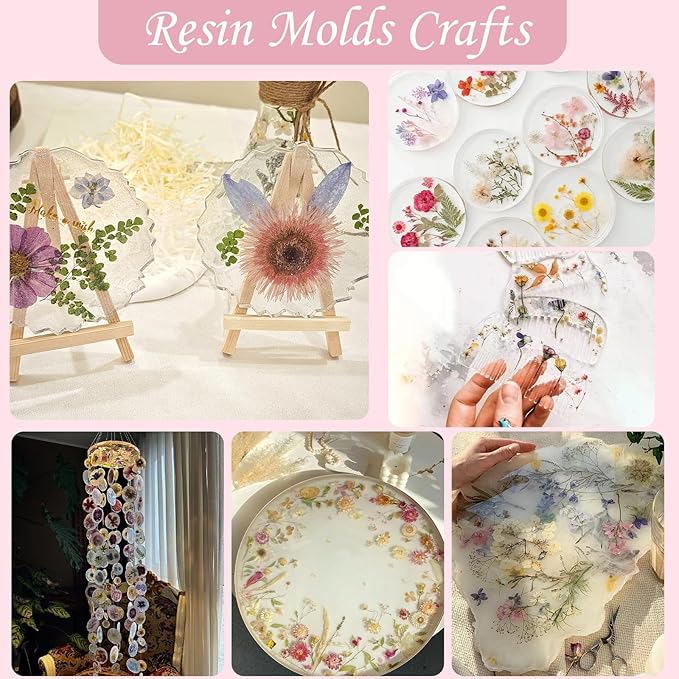 110P 4 Color Long Stem Dried Flowers for Crafts, Real Natural Pressed Flowers in Mixed Tones for Resin Art, DIY Crafts, Jewelry & Candle Decor – Tweezers Included