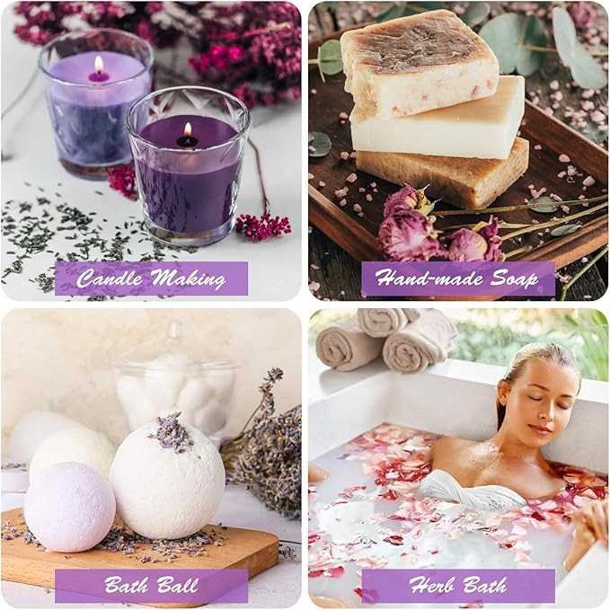 16 Bags Dried Flowers - Natural Dried Herbs Kit for Soap Making, DIY Candle, Resin Jewelry Making, Bath, Witch - Bulk Flowers Include Rose Petals, Lavender, Lemon, Don't Forget Me, Rosemary, and More