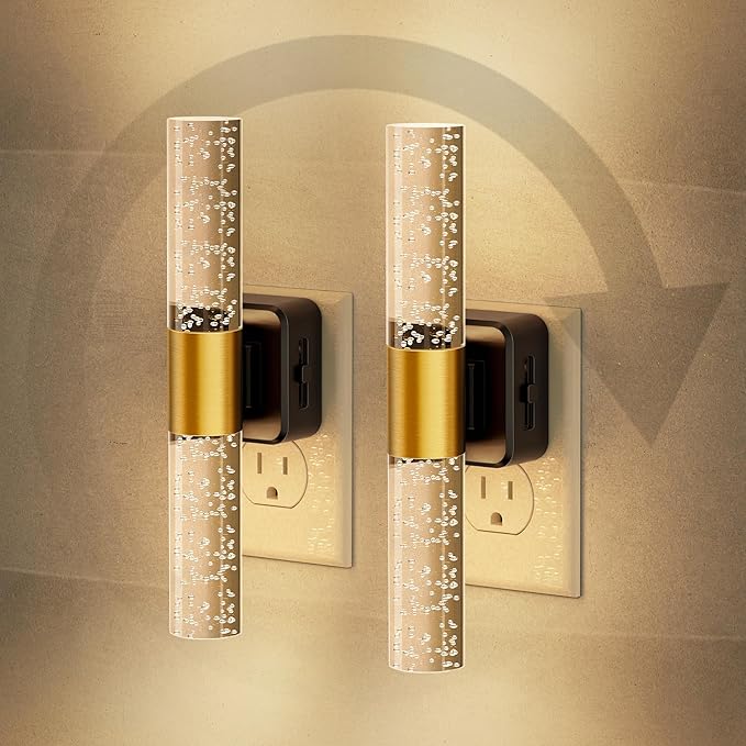 JandCase Night Lights Plug into Wall, 180° Rotating 2 Pack 3000K Soft Light LED NightLights, 0-100LM Adjustable Brightness, Plug in Night Light with Auto Light Sensor,for Bathroom,Hallway,Bedroom