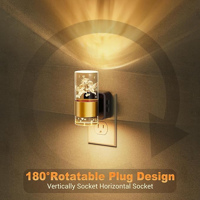 JandCase Night Lights Plug into Wall,Angel Night Light, 3000K+RGB 10-Color LED Nightlight with Dusk to Dawn Sensor, 10/50/100LM Adjustable Brightness for Birthday Home Decor