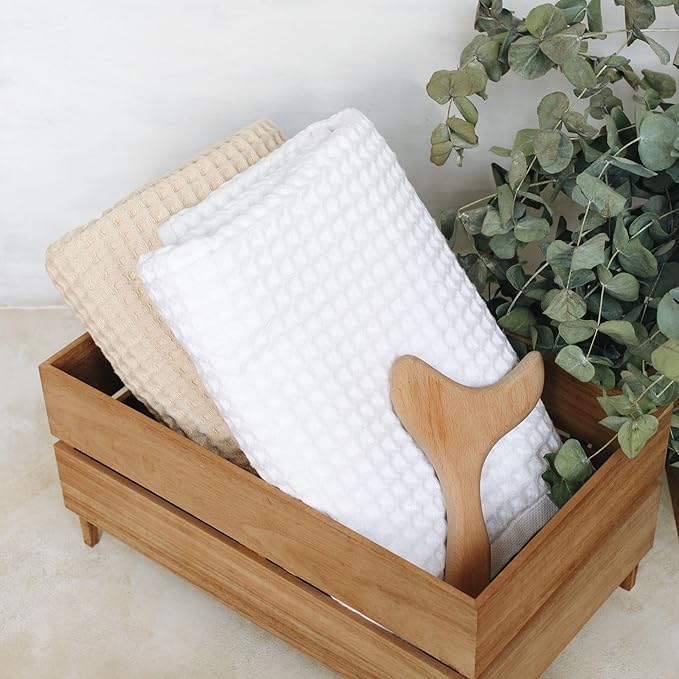 sea me at home Waffle Bath Towel 100% Turkish Cotton - Large Bath Towel (34x67 Inches) Luxurious Spa Towel for Bath, Beach, or Pool Time (Beige)