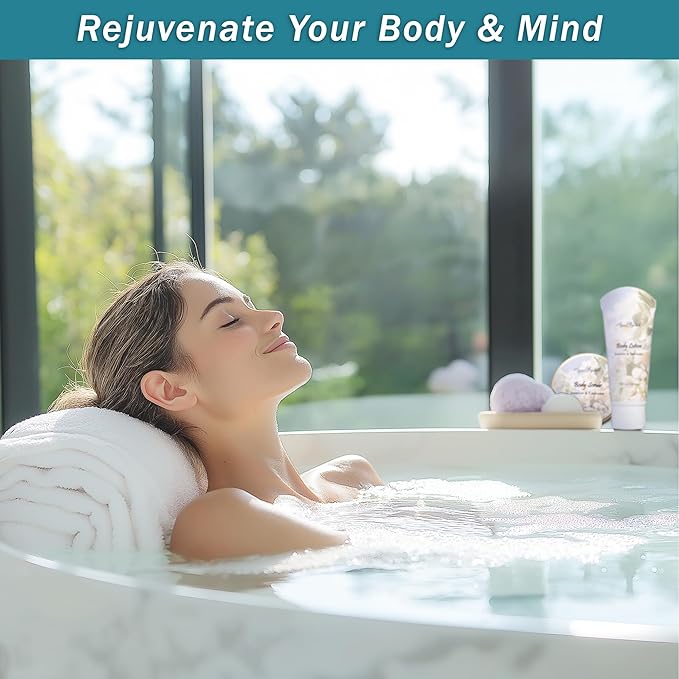 Bath Spa Gift Sets - Luxury Basket With Jasmine & Lavender - Kit With Body Wash, Bubble Baths, Lotion, Skin Butter, Soap, Towel in Premium Wooden Crate