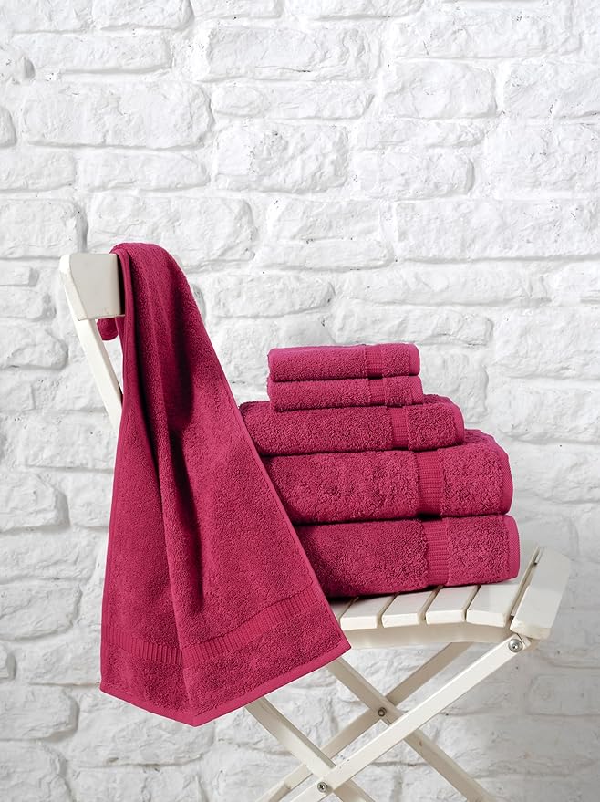 SALBAKOS 100% Turkish Cotton 6-Piece Towel Set | Heirloom Quality Hotel & Spa Collection | Ultra Soft, Super Absorbent 2 Washcloth, 2 Hand, 2 Bath Towel Sets | Made in Turkey (Wine, 6 Piece Towel Set)