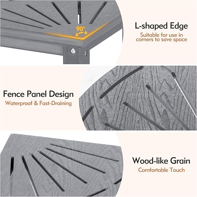 2-Tier Corner Shower Stool with Hooks & Soap Dish, HDPE Shower Bench for Shaving Legs, Wood-Like Shower Stool for Inside Shower with Non-Slip Foot Pads, Waterproof Shower Foot Rest (Grey)