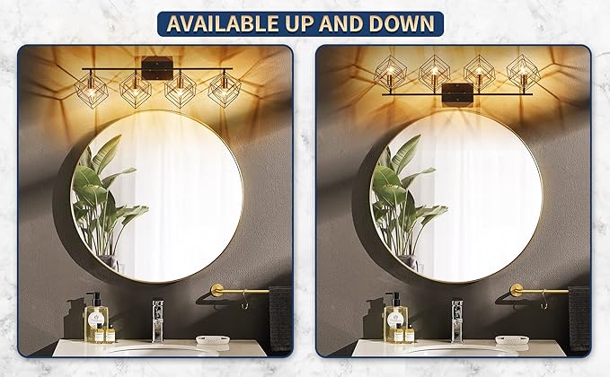 4 Light Vanity Light for Bathroom,Bathroom Light Fixtures Over Mirror with Rotatable 4 Cube Shades, Modern Wall Mounted Lights Matte Black,Industrial Black Vanity Light for Hallway Living Room